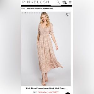 PinkBlush Floral Sweetheart Neck Midi Dress